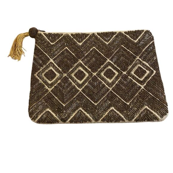 Geometric Vintage Inspired Clutch Bag with Tassel for Women Evening Events - Picture 1 of 3